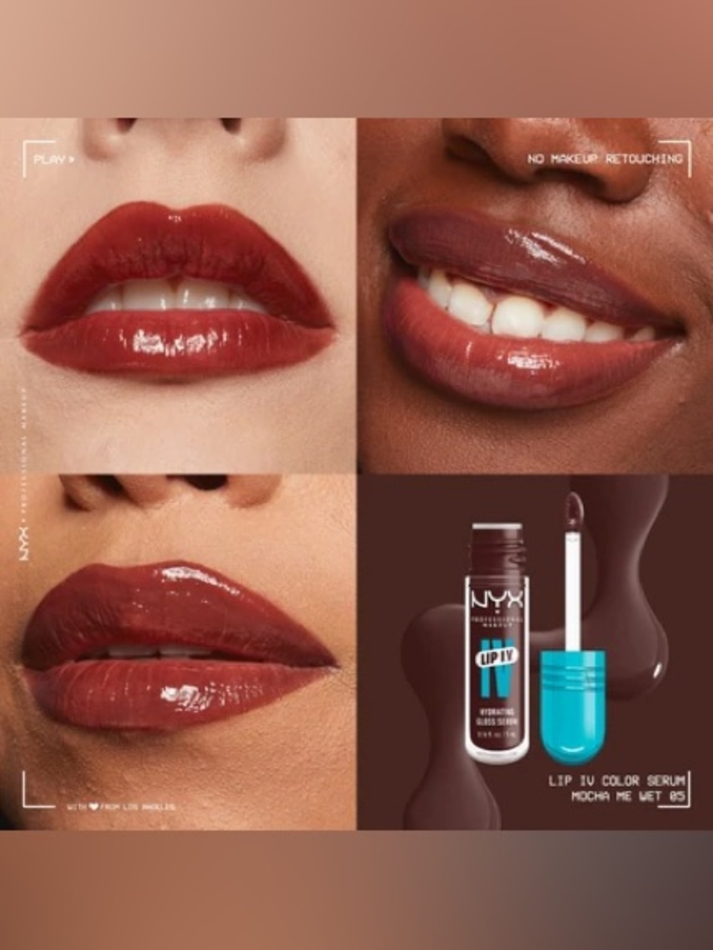 NYX Lip IV Color Serum — Mocha Me Wet Deep Brown-Red Gloss